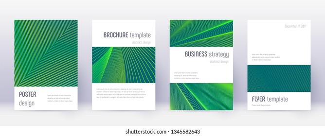 Minimalistic brochure design template set. Green abstract lines on dark background. Astonishing brochure design. Precious catalog, poster, book template etc.