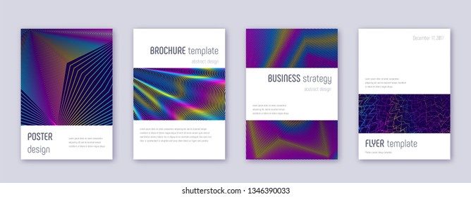 Minimalistic brochure design template set. Rainbow abstract lines on dark blue background. Attractive brochure design. Juicy catalog, poster, book template etc.