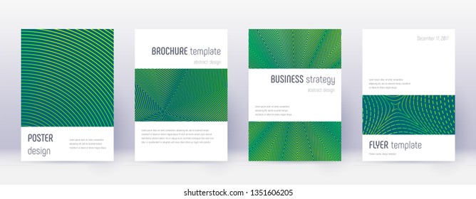 Minimalistic brochure design template set. Green abstract lines on dark background. Astonishing brochure design. Neat catalog, poster, book template etc.
