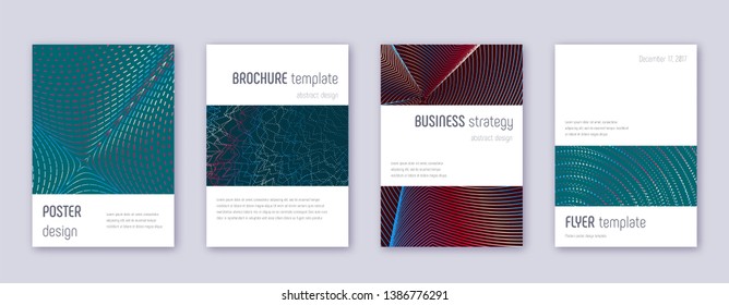 Minimalistic brochure design template set. Red abstract lines on white blue background. Authentic brochure design. Good-looking catalog, poster, book template etc.