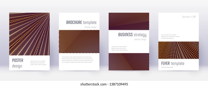 Minimalistic brochure design template set. Gold abstract lines on bordo background. Astonishing brochure design. Extraordinary catalog, poster, book template etc.