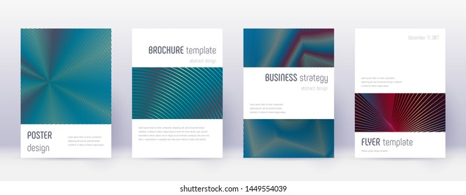 Minimalistic brochure design template set. Red abstract lines on white blue background. Authentic brochure design. Overwhelming catalog, poster, book template etc.