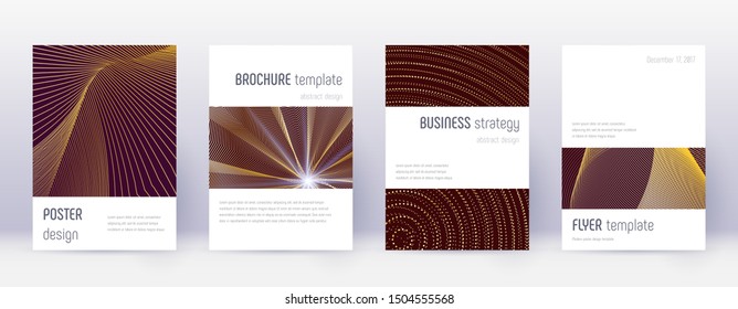 Minimalistic brochure design template set. Gold abstract lines on bordo background. Astonishing brochure design. Emotional catalog, poster, book template etc.