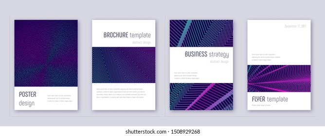 Minimalistic brochure design template set. Neon abstract lines on dark blue background. Astonishing brochure design. Terrific catalog, poster, book template etc.