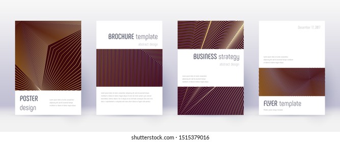 Minimalistic brochure design template set. Gold abstract lines on bordo background. Astonishing brochure design. Dramatic catalog, poster, book template etc.