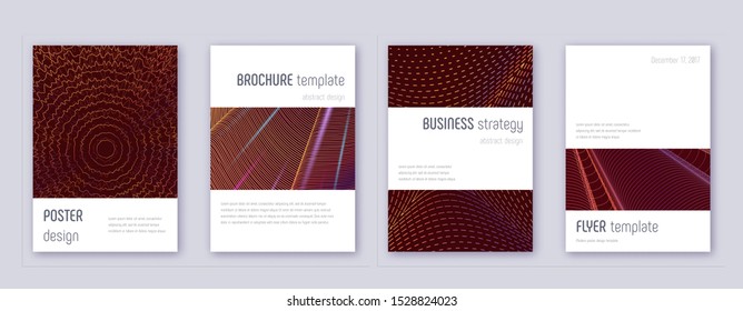 Minimalistic brochure design template set. Orange abstract lines on wine-red background. Attractive brochure design. Good-looking catalog, poster, book template etc.