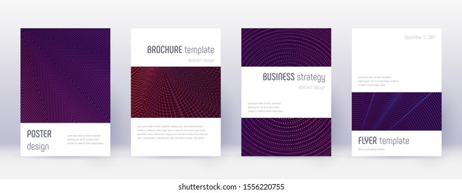 Minimalistic brochure design template set. Violet abstract lines on dark background. Awesome brochure design. Amazing catalog, poster, book template etc.