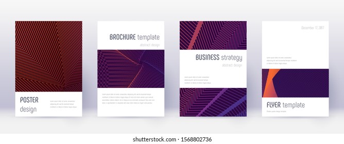 Minimalistic brochure design template set. Violet abstract lines on dark background. Awesome brochure design. Astonishing catalog, poster, book template etc.