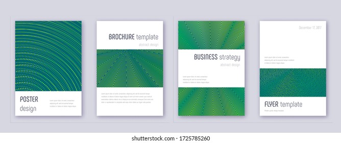 Minimalistic brochure design template set. Green abstract lines on dark background. Astonishing brochure design. Favorable catalog, poster, book template etc.