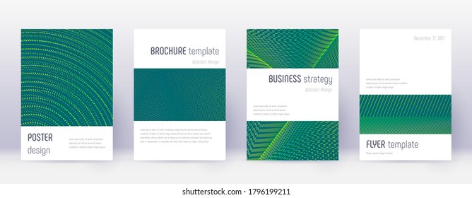 Minimalistic brochure design template set. Green abstract lines on dark background. Astonishing brochure design. Original catalog, poster, book template etc.