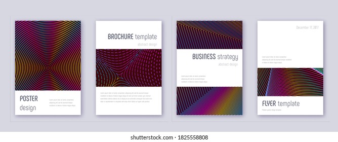 Minimalistic brochure design template set. Rainbow abstract lines on wine red background. Attractive brochure design. Wonderful catalog, poster, book template etc.