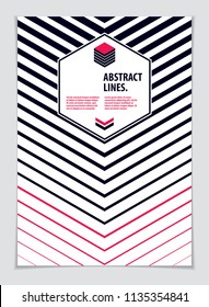 Minimalistic brochure design. Web, commerce or events vector graphic design template. Striped line textured geometric illustration. A4 print format.