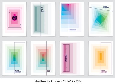 Minimalistic brochure designs. Vector geometric abstract backgrounds set. Design templates for flyers, booklets, greeting cards, invitations and advertising. A4 print format.