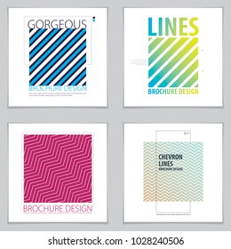 Minimalistic brochure designs. Web, commerce or events vector graphic design templates set. Striped line textured geometric illustrations.