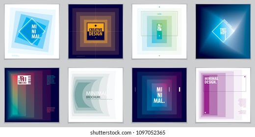 Minimalistic brochure designs. Web, commerce or events vector graphic design templates set. Simple minimal geometric illustrations.