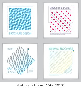 Minimalistic brochure designs. Web, commerce or events vector graphic design templates set. Striped line textured geometric illustrations.