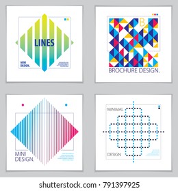 Minimalistic brochure designs. Web, commerce or events vector graphic design templates set. Striped line textured geometric illustrations.