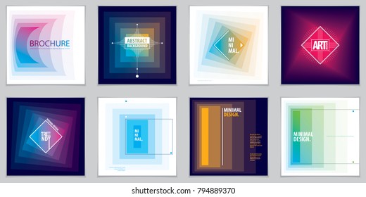 Minimalistic brochure designs. Web, commerce or events vector graphic design templates set. Simple minimal geometric illustrations.