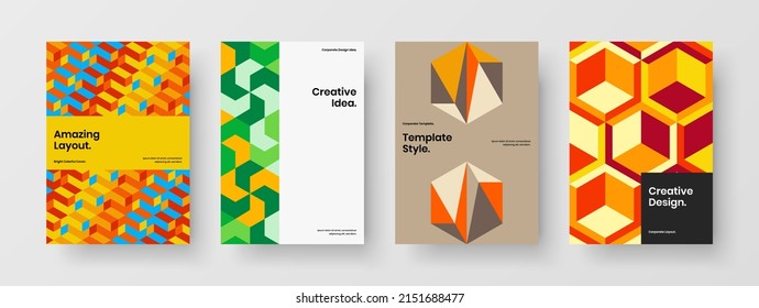 Minimalistic brochure vector design illustration composition. Clean mosaic pattern poster layout collection.