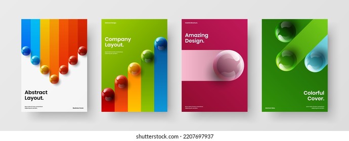 Minimalistic brochure vector design layout composition. Multicolored 3D balls front page illustration collection.
