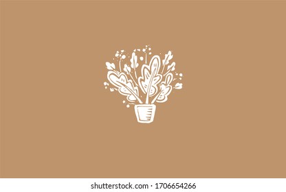Minimalistic brown background with flower in pot