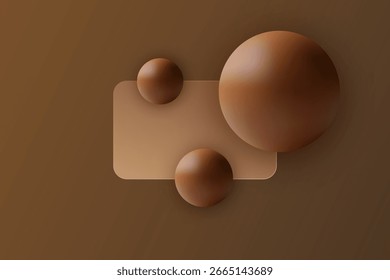 Minimalistic brown background with a transparent frame and volumetric 3D spheres.