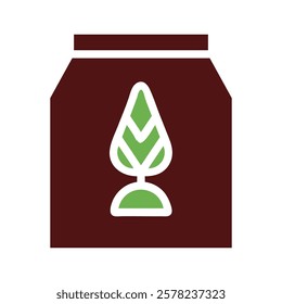 A minimalistic brown pack with green stylized tree