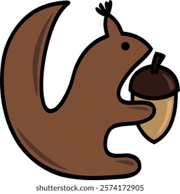 Minimalistic brown squirrel holding an acorn in its paws, designed in a simple, clean cartoon style.