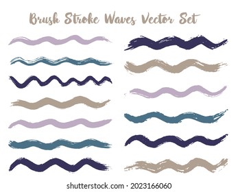 Minimalistic brush stroke waves vector set. Hand drawn grey brushstrokes, ink splashes, watercolor splats, hand painted curls. Interior colors scheme swatches. Wavy stripes vector set.