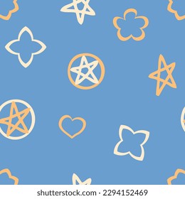 Minimalistic brutalist seamless pattern with stars.  Perfect geometric print for tee, textile and fabric. Modern vector illustration for decor and design.
