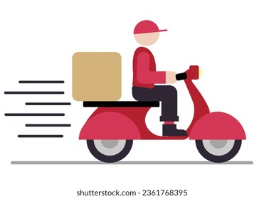 Minimalistic Burgundy Delivery Courier on Scooter vector illustration