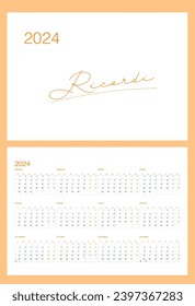 Minimalistic calendar grid for 2024 in Italian in 2024 orange color.