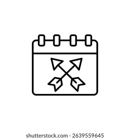 Minimalistic Calendar Icon Featuring Crossed Arrows For Event Scheduling