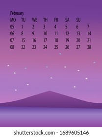Calendario minimalista con paisaje natural. Gráficos vectoriales