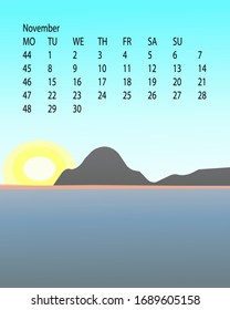 Calendario minimalista con paisaje natural. Gráficos vectoriales