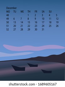 Minimalistic calendar with nature landscape,. Vector Graphics