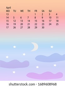Minimalistic calendar with nature landscape,. Vector Graphics