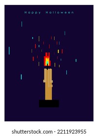 Minimalistic candle a dark background. Happy Halloween card template.  Vector cartoon flat illustration, Halloween concept.