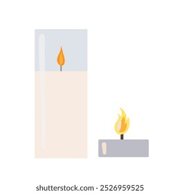 Minimalistic Candle and Flame Illustration on White Background