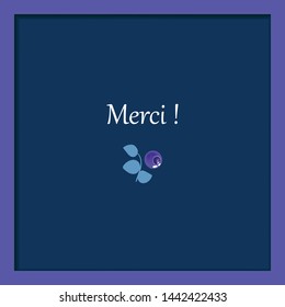 Minimalistic card with merci and a sprig of blueberries