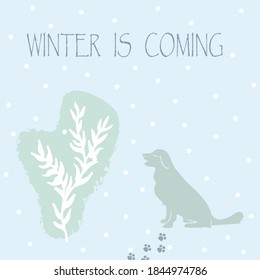 árbol de nieve con tarjeta minimalista y perro