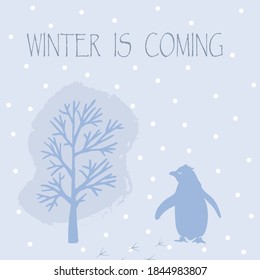 minimalistic card snowy tree and penguin
