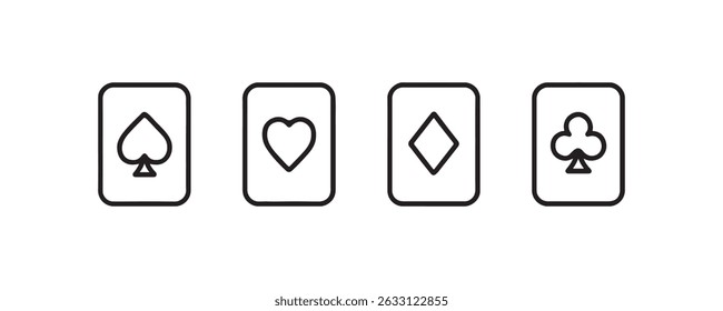 Minimalistic card suit icons: spade, heart, diamond, club symbols in black and white.