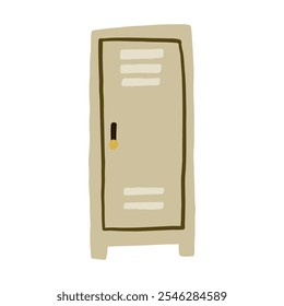 Minimalistic cartoon illustration of a locker with a beige color scheme. Represents organization, simplicity, and storage, often seen in schools or gyms. Perfect for educational