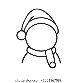 A minimalistic cartoon Snowman  illustration wearing a festive red Santa hat white background