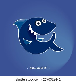 Minimalistic Cartoon Vector Shark Underwater