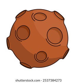 Ícone de asteroide rochoso estilo cartoon minimalista com crateras, isolado no branco. Perfeito para projetos espaciais, materiais educacionais, jogos ou aplicativos relacionados à astronomia e ciência.