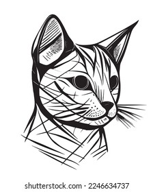 Minimalistische Katzenkopflinie, Vektorgrafik auf einfache Art schwarz-weiß