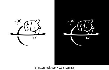 Minimalistic cat planet line art logo, cute and classy..
