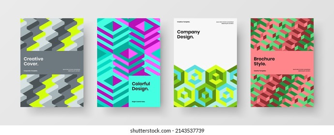 Minimalistic catalog cover design vector layout composition. Colorful geometric shapes pamphlet illustration collection.